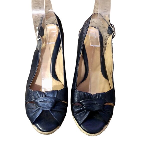 Nurture Toshe Espadrilles Peek Toe Sandals Womens 8M Used Blue Leather - Picture 3 of 16